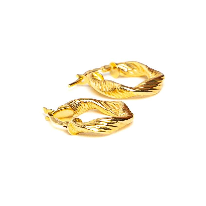 Boucles d'oreilles or 18k - Mini Créoles Torsadées Bombées à cliquet | AB GOLD bijouterie : bijoutier-artisan martinique