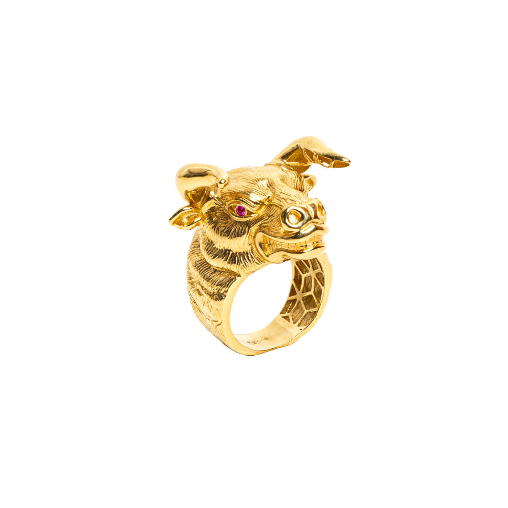 Bague or 18k - Tête de Bélier 3D - chevalière | AB GOLD bijouterie : bijoutier-artisan
